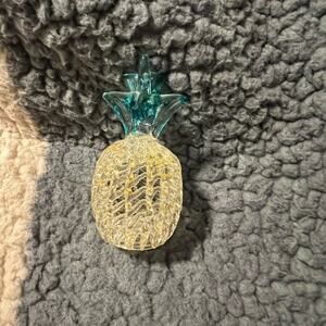 Mini Glass Pineapple Figurine 2.5” Tall Clear Yellow Teal Tropical Decor